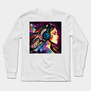 Music Lover Beautiful Latina Listening to Music Latina Woman Long Sleeve T-Shirt